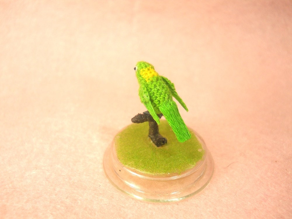 Yellow-naped Amazon Parrot in Dome - Micro Amigurumi Miniature Crochet Bird Stuffed Animal - Made To Order