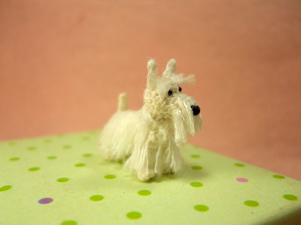 White Scottish Terrier - Tiny Crochet Miniature Dog Stuffed Animals - Made To Order