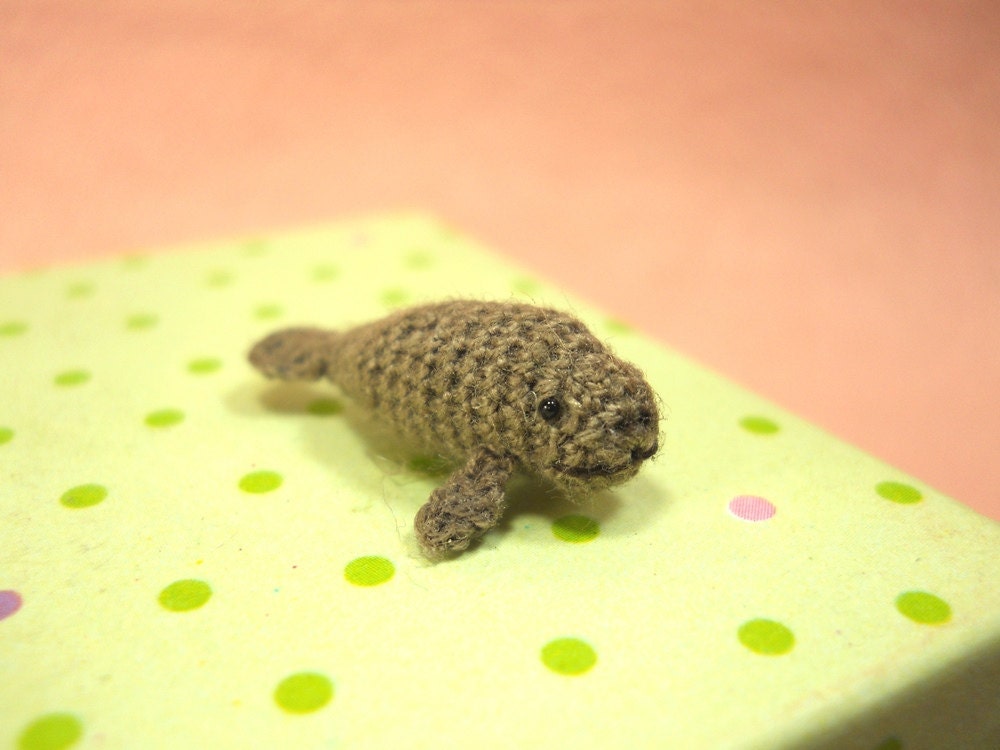 Miniature Manatee - Tiny Crochet Micro Amigurumi Stuffed Animal - Made to Order