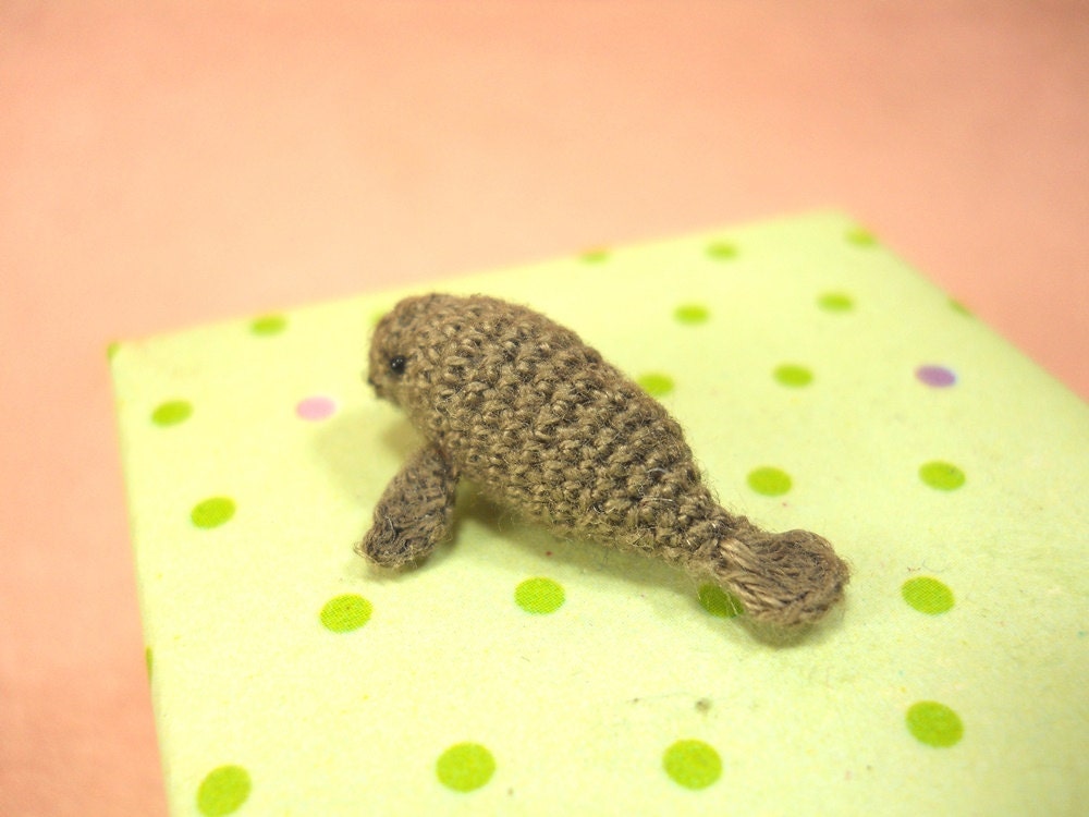 Miniature Manatee - Tiny Crochet Micro Amigurumi Stuffed Animal - Made to Order
