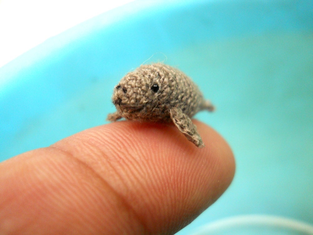 Miniature Manatee - Tiny Crochet Micro Amigurumi Stuffed Animal - Made to Order