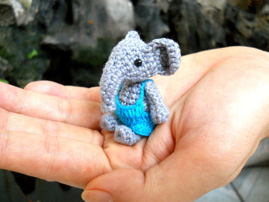 Mini Elephant Boy - Tiny Crochet Elephant Stuffed Animal  - Made To Order