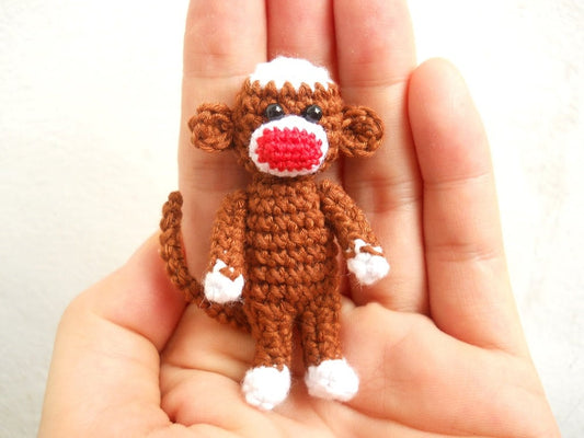 Crochet Sock Monkey 2 inches - Amigurumi Miniature Monkey Stuffed Animal - Made To Order