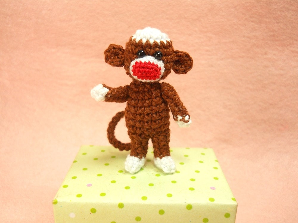 Crochet Sock Monkey 2 inches - Amigurumi Miniature Monkey Stuffed Animal - Made To Order