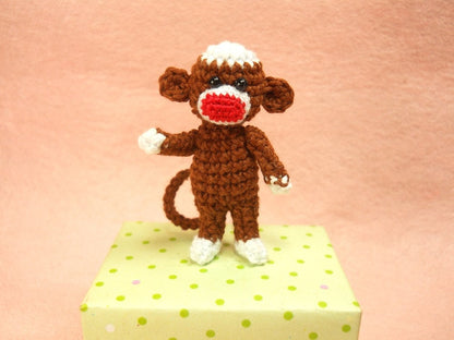 Crochet Sock Monkey 2 inches - Amigurumi Miniature Monkey Stuffed Animal - Made To Order