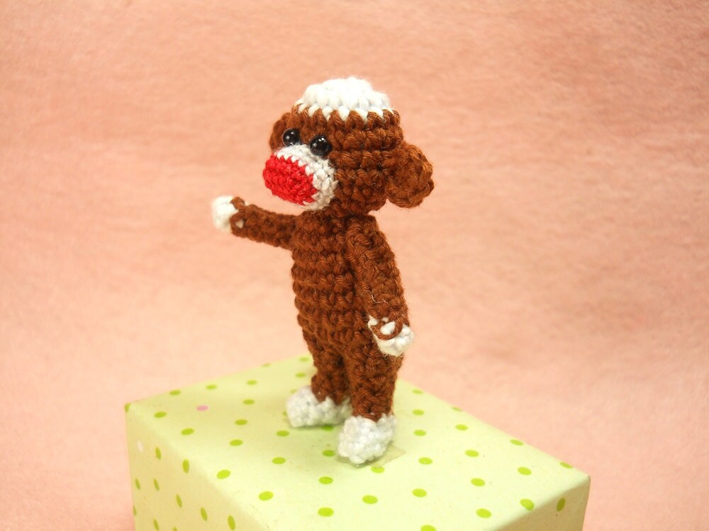 Crochet Sock Monkey 2 inches - Amigurumi Miniature Monkey Stuffed Animal - Made To Order