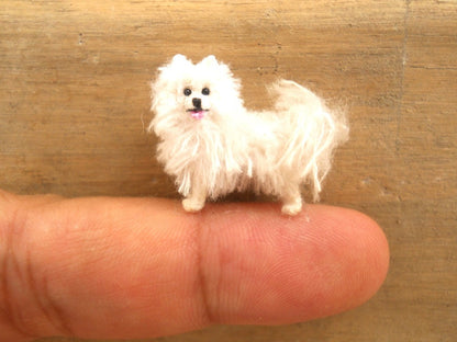 Miniature White Pomeranian - Tiny Crochet Dog Stuffed Animals - Made To Order