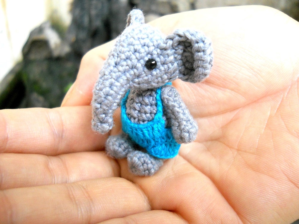 Mini Elephant Boy - Tiny Crochet Elephant Stuffed Animal  - Made To Order