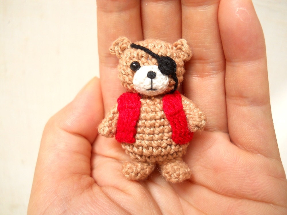 Pirate Bear Amigurumi - Crochet Miniature Bear Stuffed Animals - Made To Order