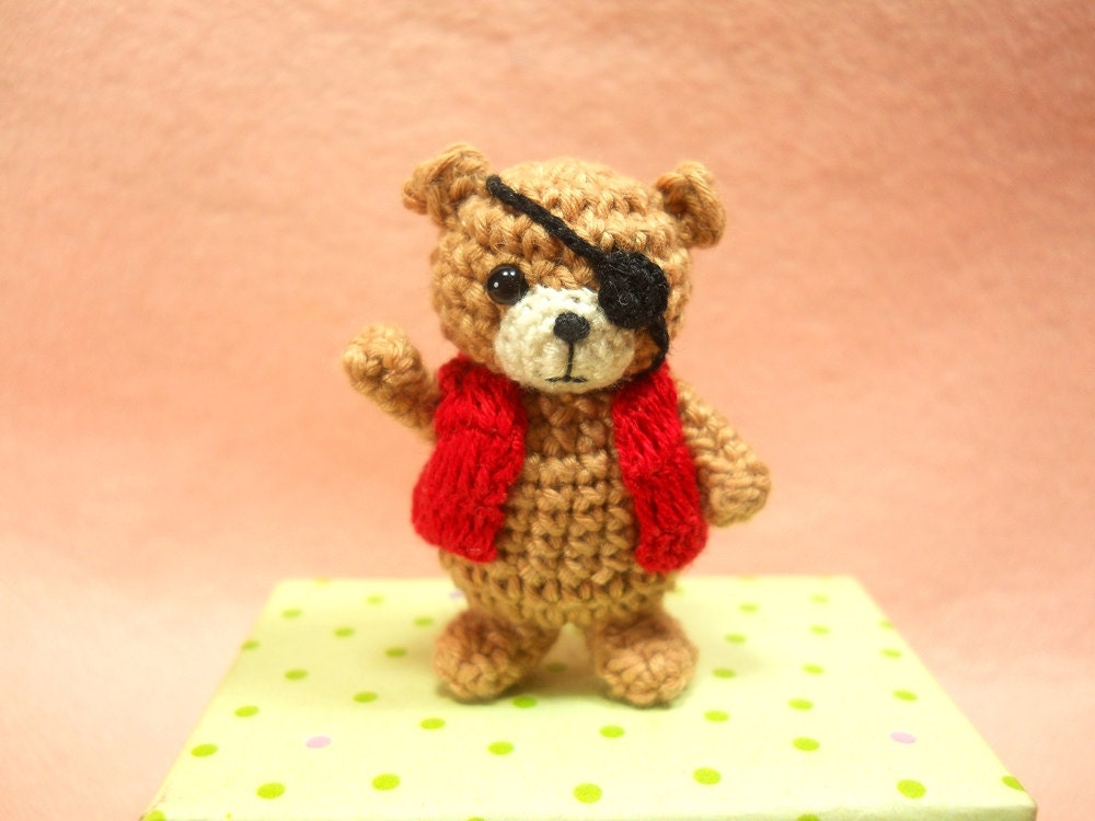 Pirate Bear Amigurumi - Crochet Miniature Bear Stuffed Animals - Made To Order