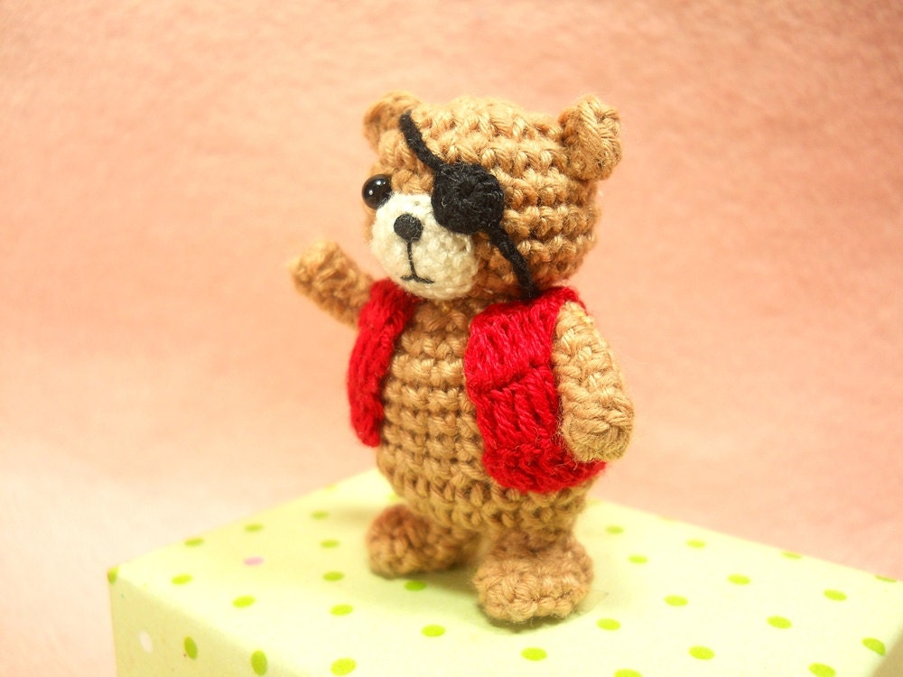 Pirate Bear Amigurumi - Crochet Miniature Bear Stuffed Animals - Made To Order
