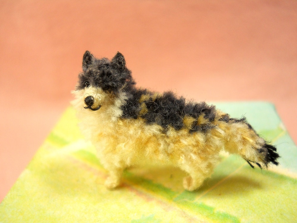 Miniature Crocheted Wolf  - Tiny Amigurumi Dog Stuffed Animal - Made To Order