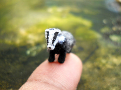 Micro Mini badger - Miniature Crochet Amigurumi Animal - Made To Order