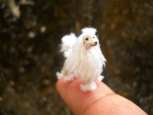 Miniature White Poodle 1 Inch - Tiny Crochet Micro Amigurumi Dog stuff Animal - Made To Order