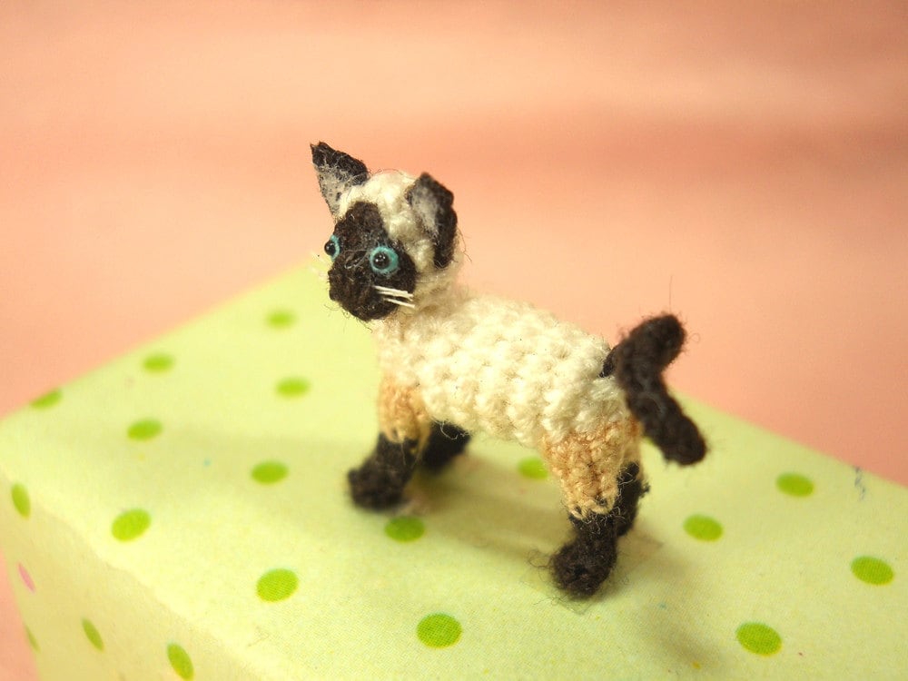 Miniature Siamese Cat - Micro Crochet Amigurumi Stuffed Animal - Made to Order