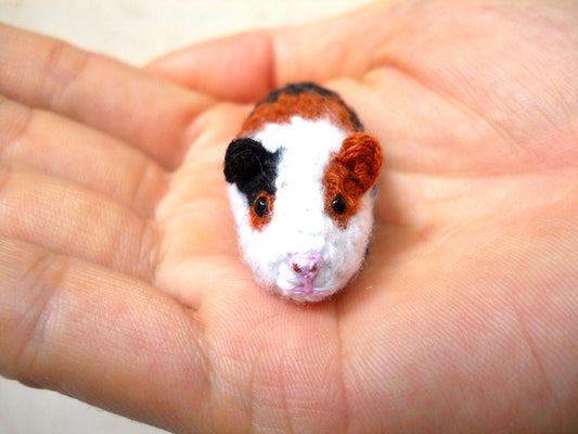 Mini Crocheted Guinea Pig - Miniature Tricolor Guinea Pig Stuffed Animal - Made To Order