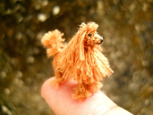 Miniature Brown Poodle 1 Inch - Tiny Crochet Micro Amigurumi Dog stuff Animal - Made To Order