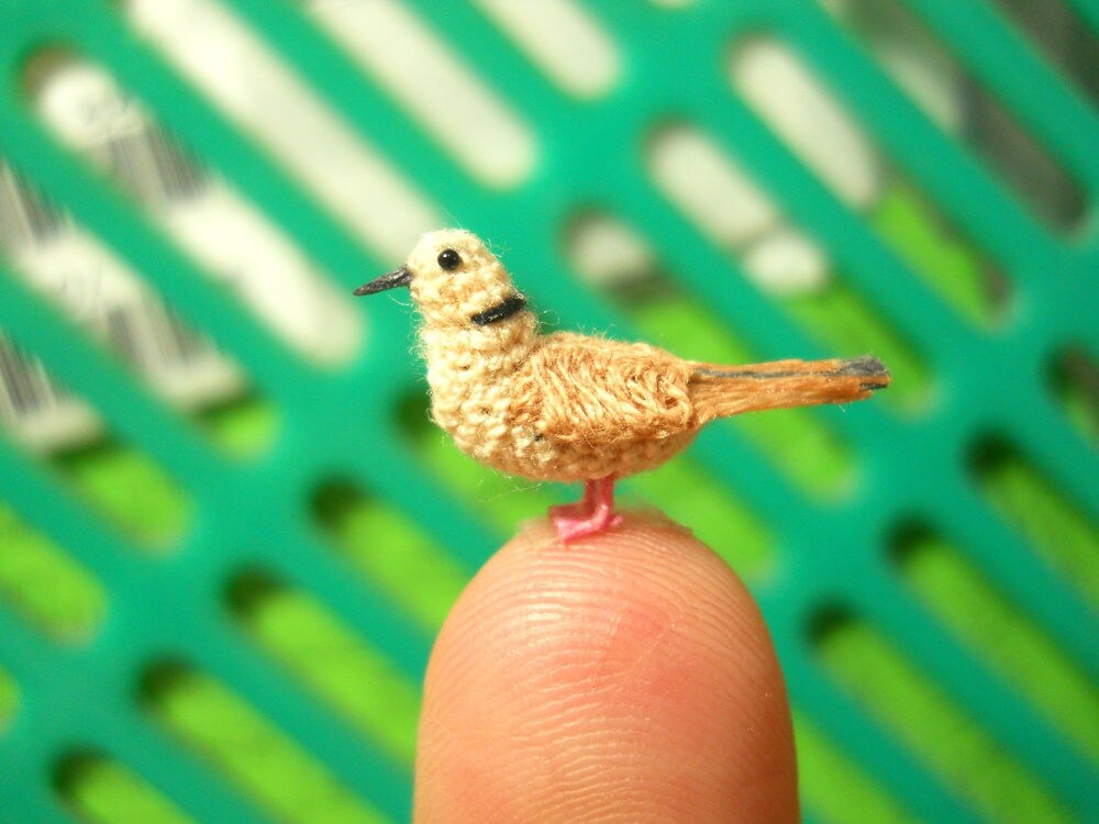 Ring Necked Dove - Micro Amigurumi Miniature Crochet Bird Stuffed Animal - Made To Order