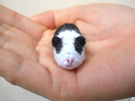 Tiny Crocheted Guinea Pig - Miniature Black White Guinea Pig Stuffed Animal - Made To Order