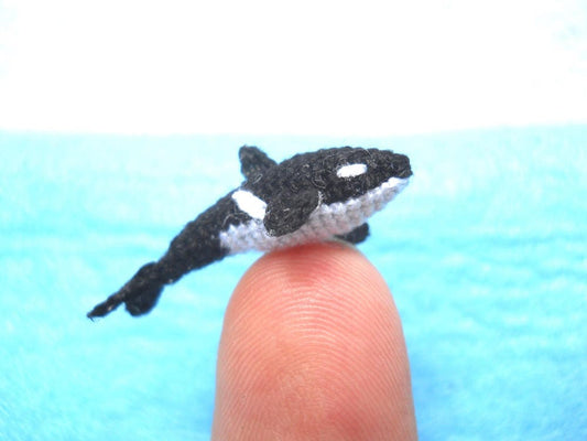 Dollhouse Miniature Killer Whale - Tiny Crochet Micro Whale Stuffed Animal - Made to Order
