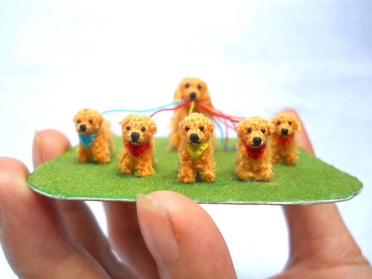 Miniature Golden Retrievers - Crochet Dog Family, Mom and Baby Dogs - Made To Order