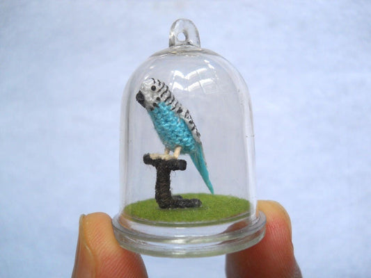 Miniature Budgerigar in Dome - Micro Budgie, Amigurumi Crochet Parakeet - Made To Order