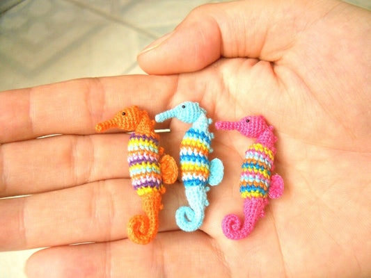 Rainbow Seahorses - Miniature Crochet  Amigurumi Stuffed Animals - Made To Order