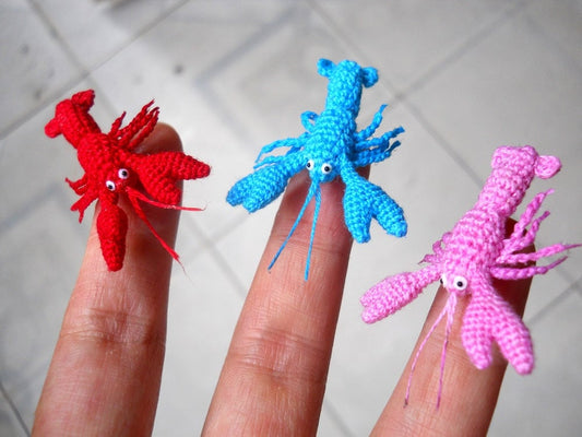 Miniature Lobsters - Tiny Crochet Micro Amigurumi Stuffed Animal - Made to Order