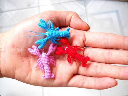 Miniature Lobsters - Tiny Crochet Micro Amigurumi Stuffed Animal - Made to Order