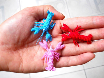 Miniature Lobsters - Tiny Crochet Micro Amigurumi Stuffed Animal - Made to Order