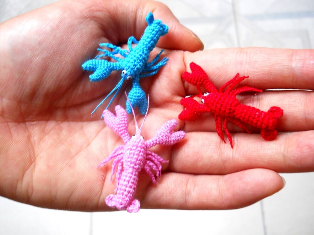 Miniature Lobsters - Tiny Crochet Micro Amigurumi Stuffed Animal - Made to Order