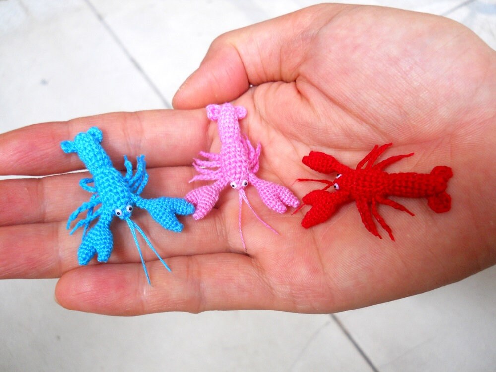 Miniature Lobsters - Tiny Crochet Micro Amigurumi Stuffed Animal - Made to Order