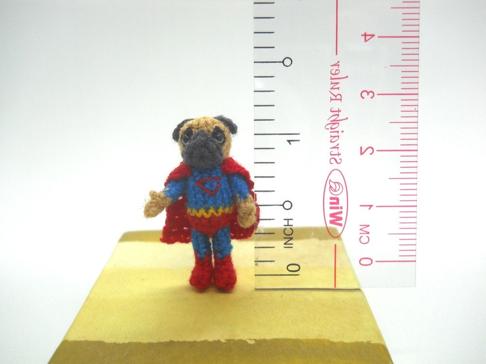 Batman and Super Hero - Micro Amigurumi, Crochet Tiny Doll, Miniature Dog Stuffed Animal.