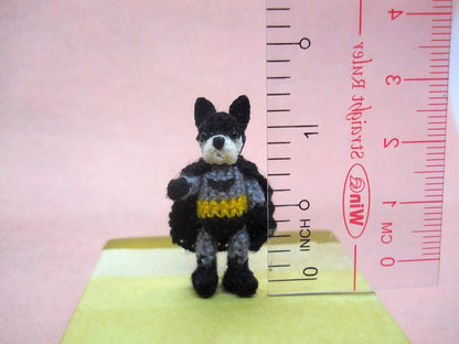 Batman and Super Hero - Micro Amigurumi, Crochet Tiny Doll, Miniature Dog Stuffed Animal.