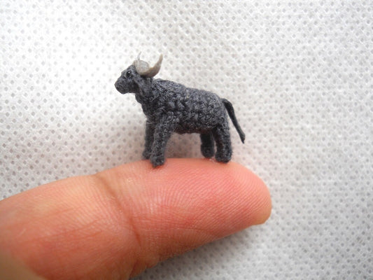 Micro Water Buffalo - Tiny Amigurumi Miniature Crochet Stuffed Animal - Made To Order