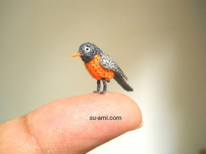 American Robin Bird - Micro Amigurumi Miniature Crochet Bird Stuffed Animal - Made To Order