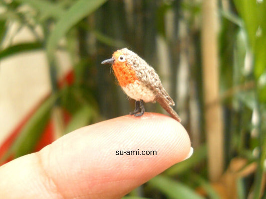 European Robin Bird - Micro Amigurumi Miniature Crochet Bird Stuffed Animal - Made To Order