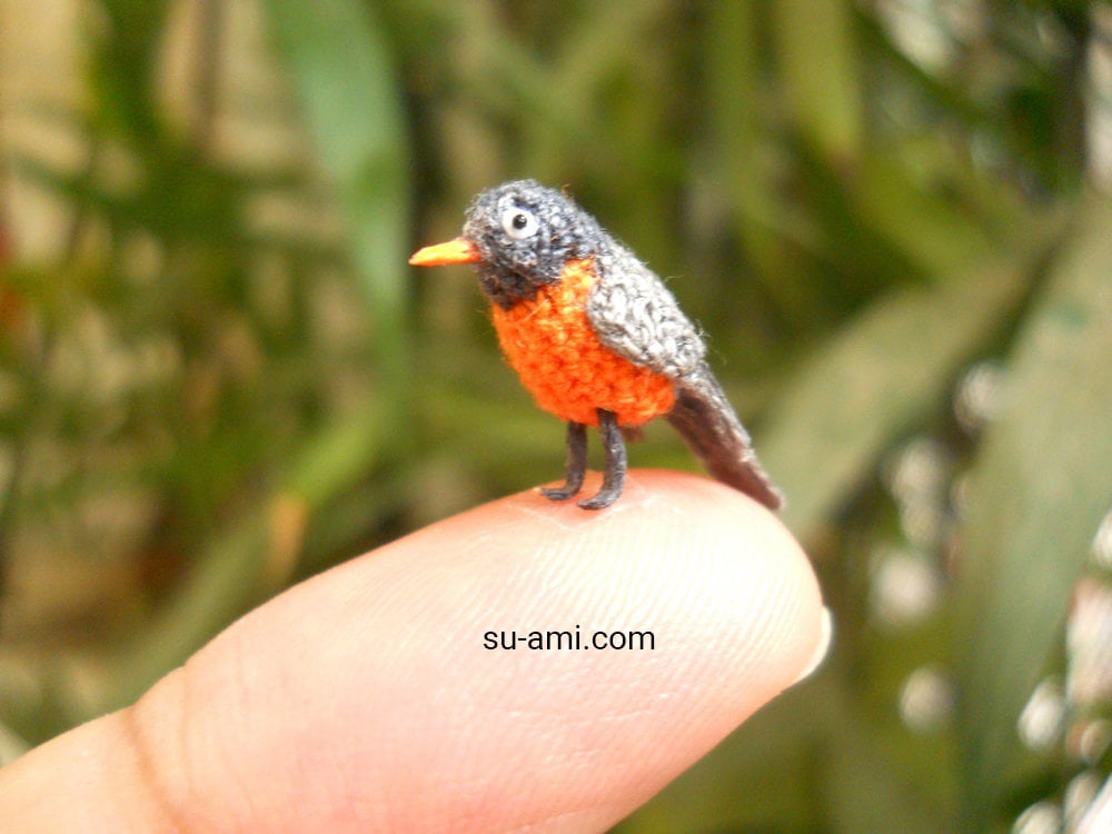 American Robin Bird - Micro Amigurumi Miniature Crochet Bird Stuffed Animal - Made To Order