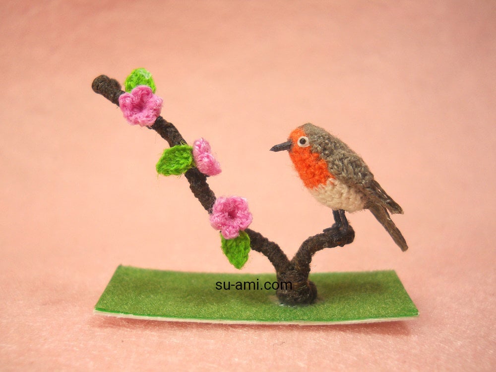 European Robin Bird - Micro Amigurumi Miniature Crochet Bird Stuffed Animal - Made To Order