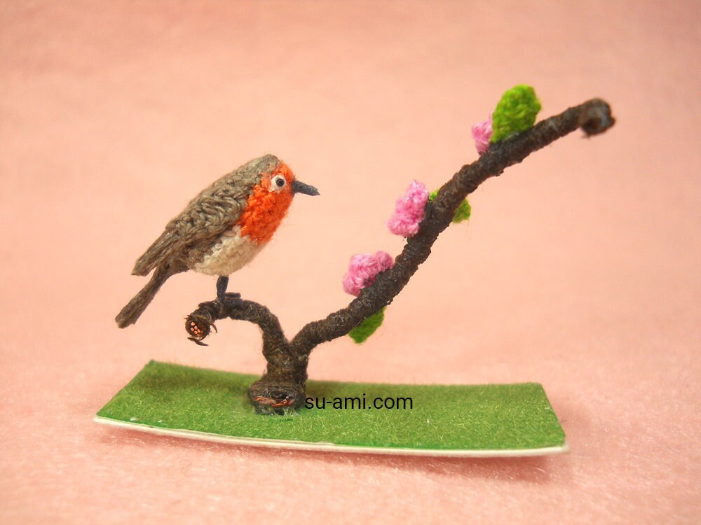 European Robin Bird - Micro Amigurumi Miniature Crochet Bird Stuffed Animal - Made To Order