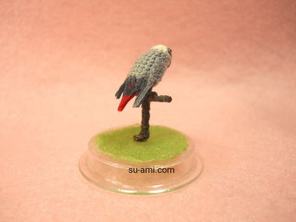 African Grey Parrot in Dome - Micro Amigurumi Miniature Crochet Bird Stuffed Animal - Made To Order