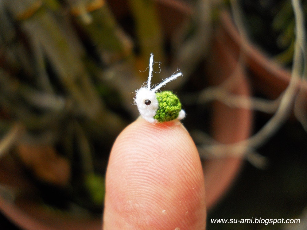 Extreme Micro Snail - Miniature Crochet Green Snail - Made To Order