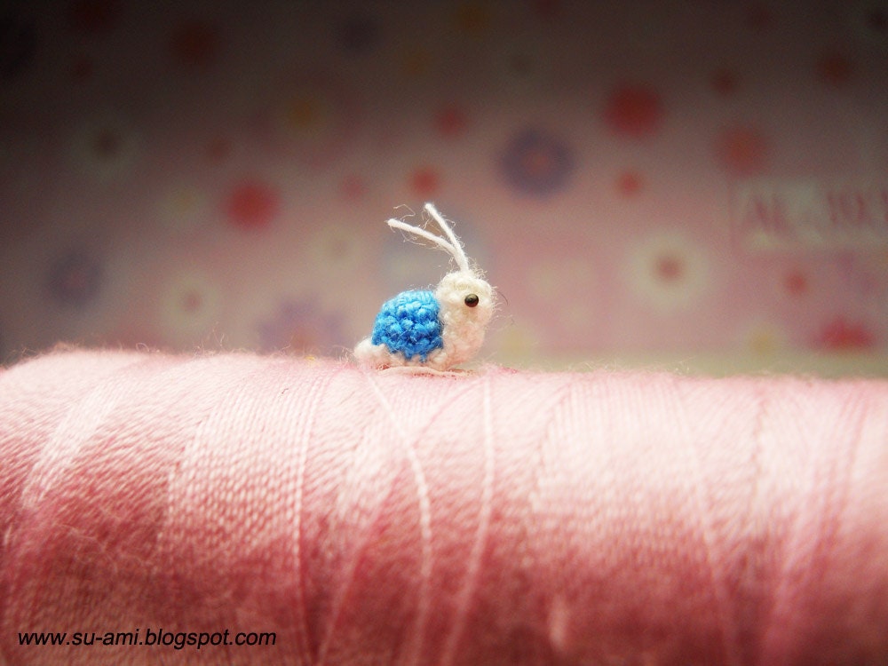 Extreme Micro Snail - Mini Tiny Dollhouse Miniatures Insects - Single Thead Crocheted Blue Snail - Made To Order