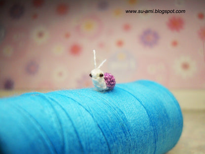 Extreme Tiny Snail - Micro Crocheted Miniature Purple Snail - Made To Order