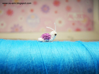 Extreme Tiny Snail - Micro Crocheted Miniature Purple Snail - Made To Order