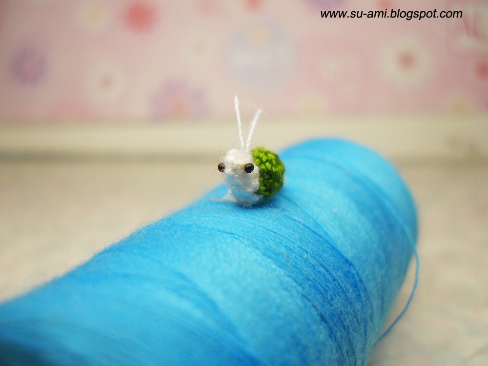 Extreme Micro Snail - Miniature Crochet Green Snail - Made To Order