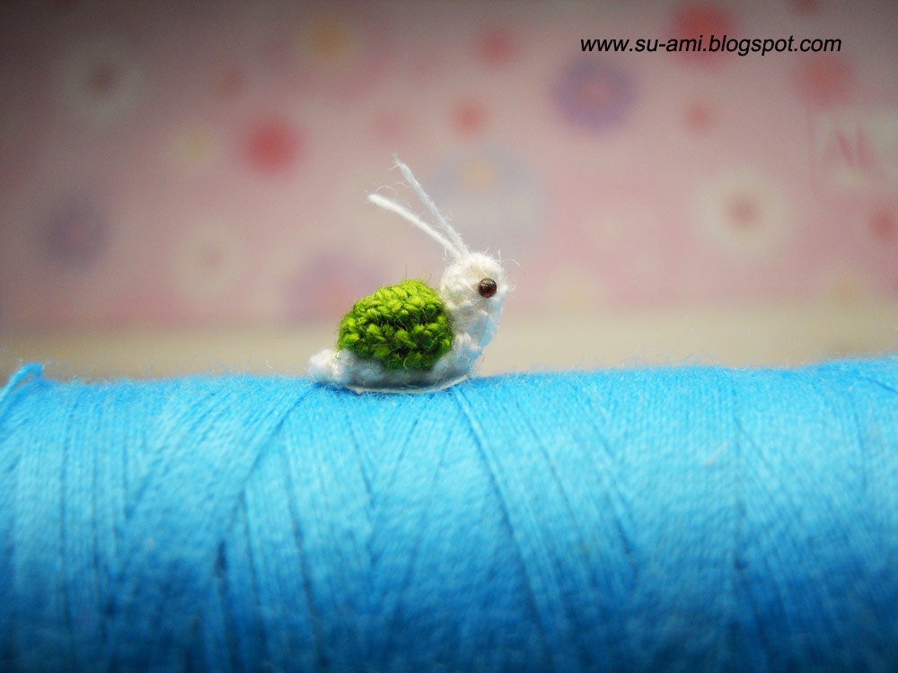 Extreme Micro Snail - Miniature Crochet Green Snail - Made To Order