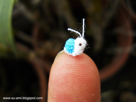 Extreme Micro Snail - Mini Tiny Dollhouse Miniatures Insects - Single Thead Crocheted Blue Snail - Made To Order