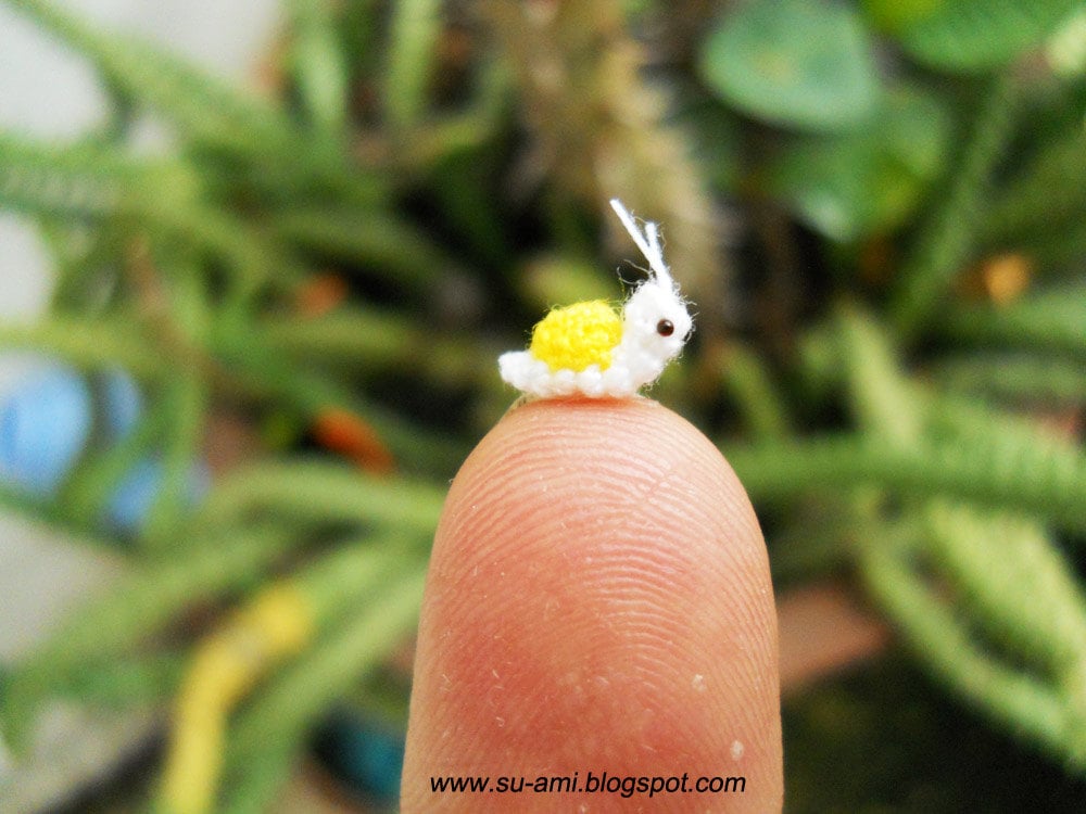 Extreme Tiny Snail - Micro Crocheted Miniature Yellow Snail - Made To Order