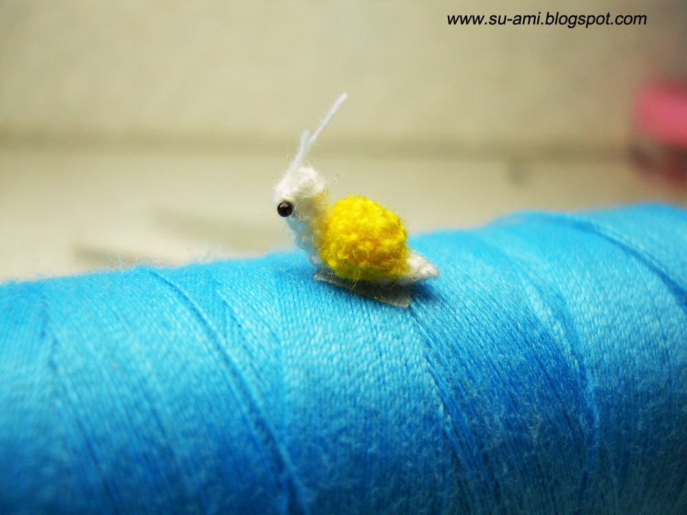 Extreme Tiny Snail - Micro Crocheted Miniature Yellow Snail - Made To Order